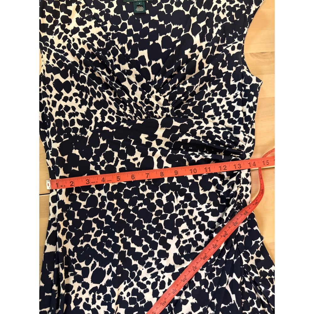 Lauren Ralph Lauren Navy White Animal Print Sheath Dress Cap Sleeve V Neck - Picture 12 of 13